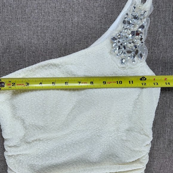 Emerald Sundae Mini Bodycon Dress Women's Medium One Shoulder Off White Party - Picture 11 of 13